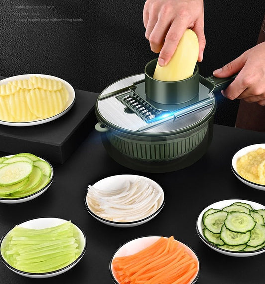 Multifunctional Vegetable Slicer with Strainer Bowl - 5-in-1 Vegetable Cutter, Grater & Shredder Set - Nestlyn Kitchen Essentials