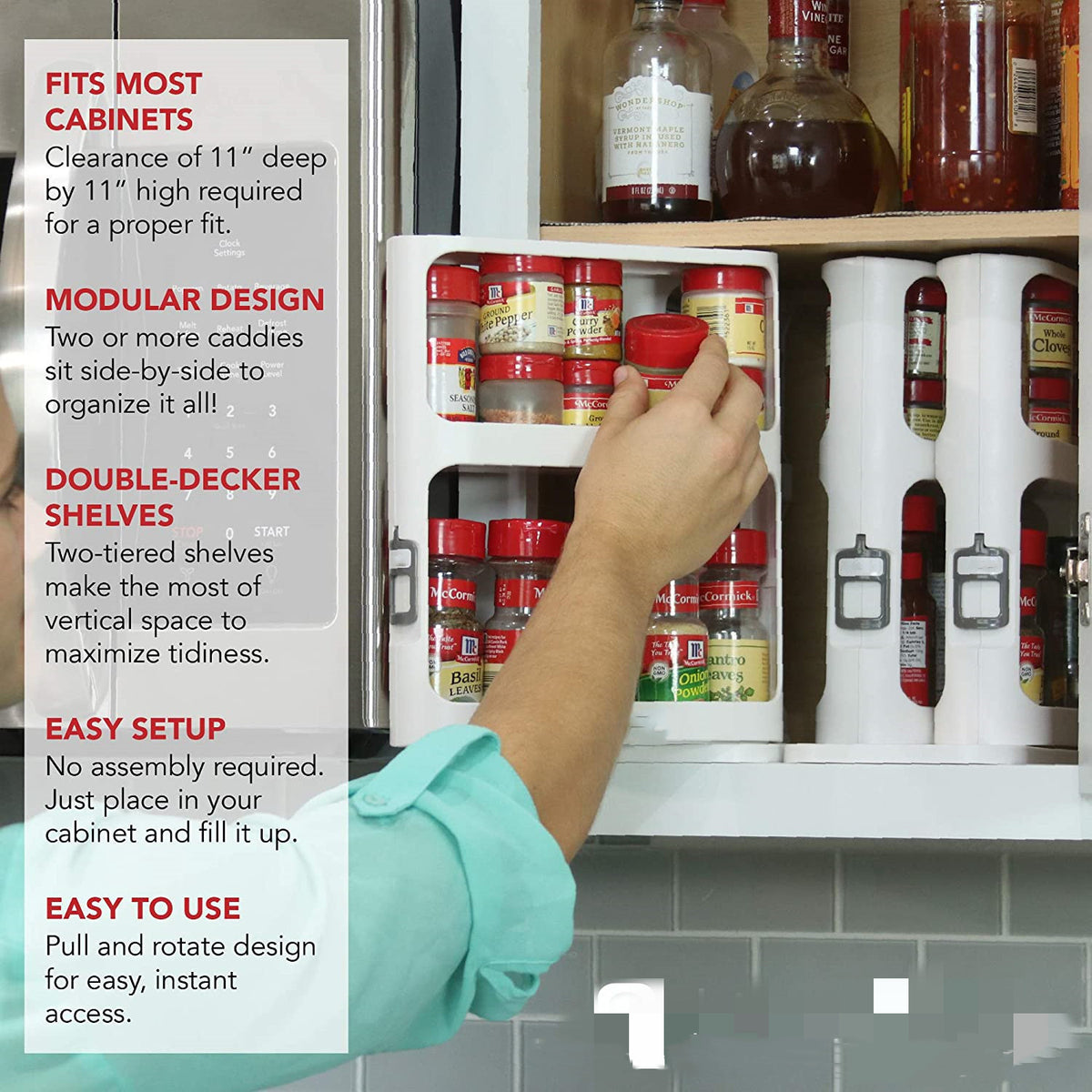 Rotating Spice Rack Organizer - Pull Out 2-Tier Cabinet Storage for Kitchen Spices & Seasonings (No Assembly Required) - Nestlyn Kitchen Essentials