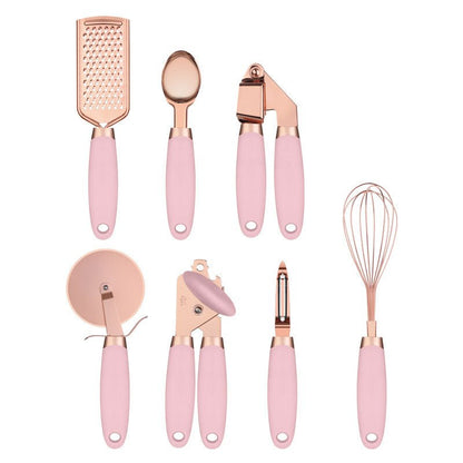 7-Piece Rose Gold Kitchen Tool Set - Copper Plated Stainless Steel Utensils with Grater, Peeler, Whisk & Can Opener - Nestlyn Kitchen Essentials