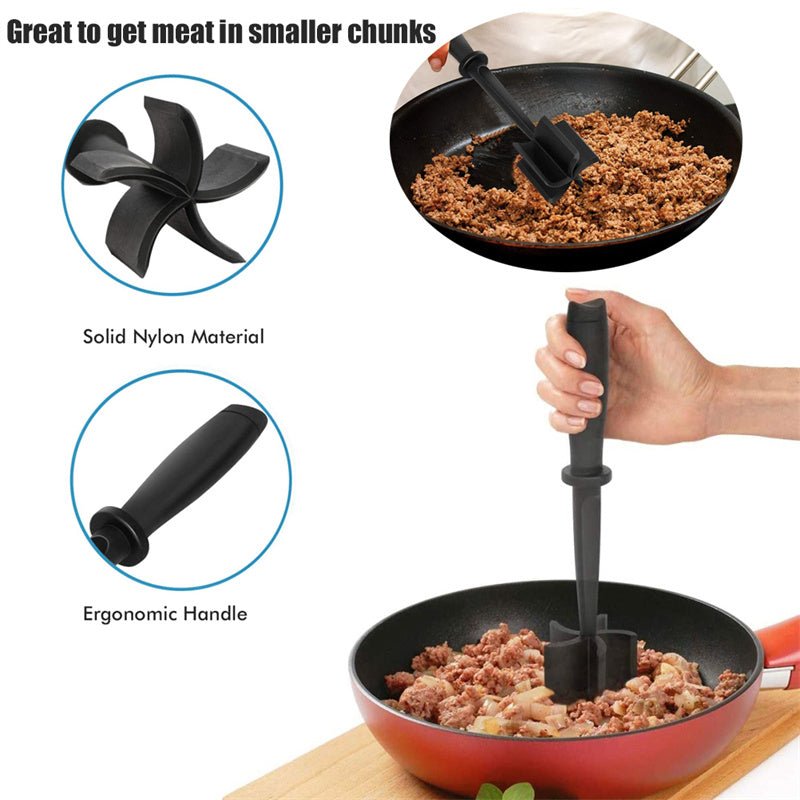 Heat-Resistant Nylon Meat Chopper & Masher - Multifunctional Ground Meat Crumbler for Nonstick Cookware - Nestlyn Kitchen Essentials