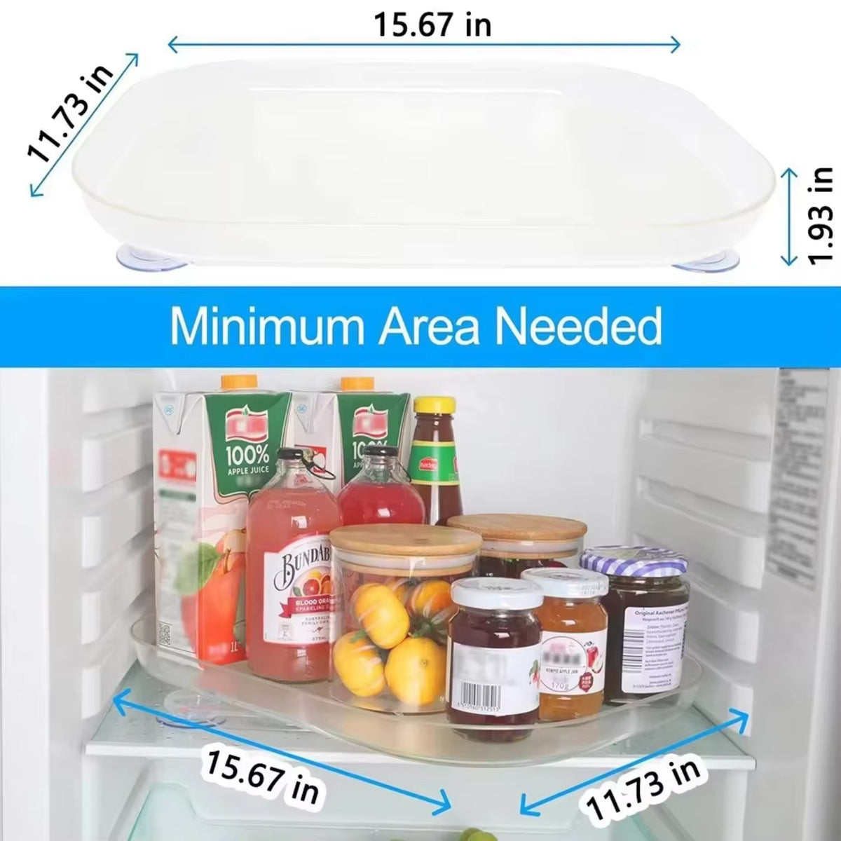 Rectangular Lazy Susan Fridge Organizer - 360° Rotating Turntable for Refrigerator, Cabinet & Pantry Storage - Nestlyn Kitchen Essentials