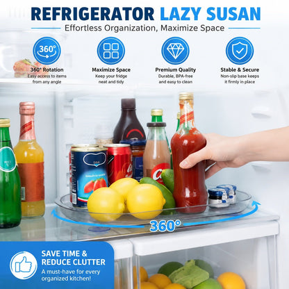 Rectangular Lazy Susan Fridge Organizer - 360° Rotating Turntable for Refrigerator, Cabinet & Pantry Storage - Nestlyn Kitchen Essentials