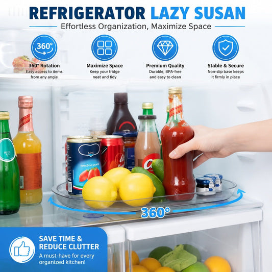 Rectangular Lazy Susan Fridge Organizer - 360° Rotating Turntable for Refrigerator, Cabinet & Pantry Storage - Nestlyn Kitchen Essentials