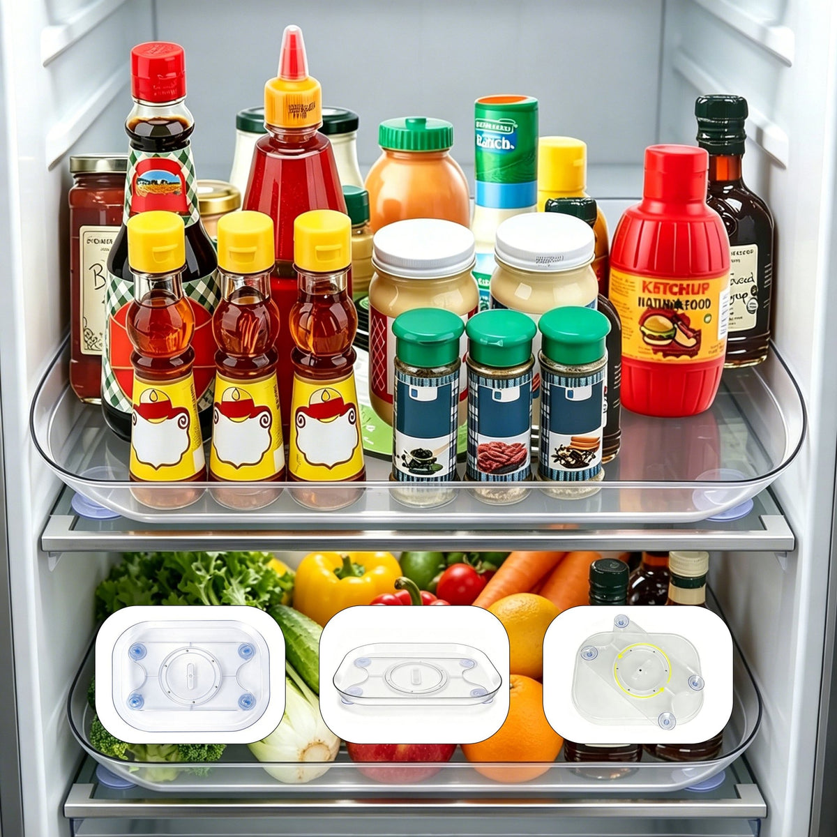 Rectangular Lazy Susan Fridge Organizer - 360° Rotating Turntable for Refrigerator, Cabinet & Pantry Storage - Nestlyn Kitchen Essentials