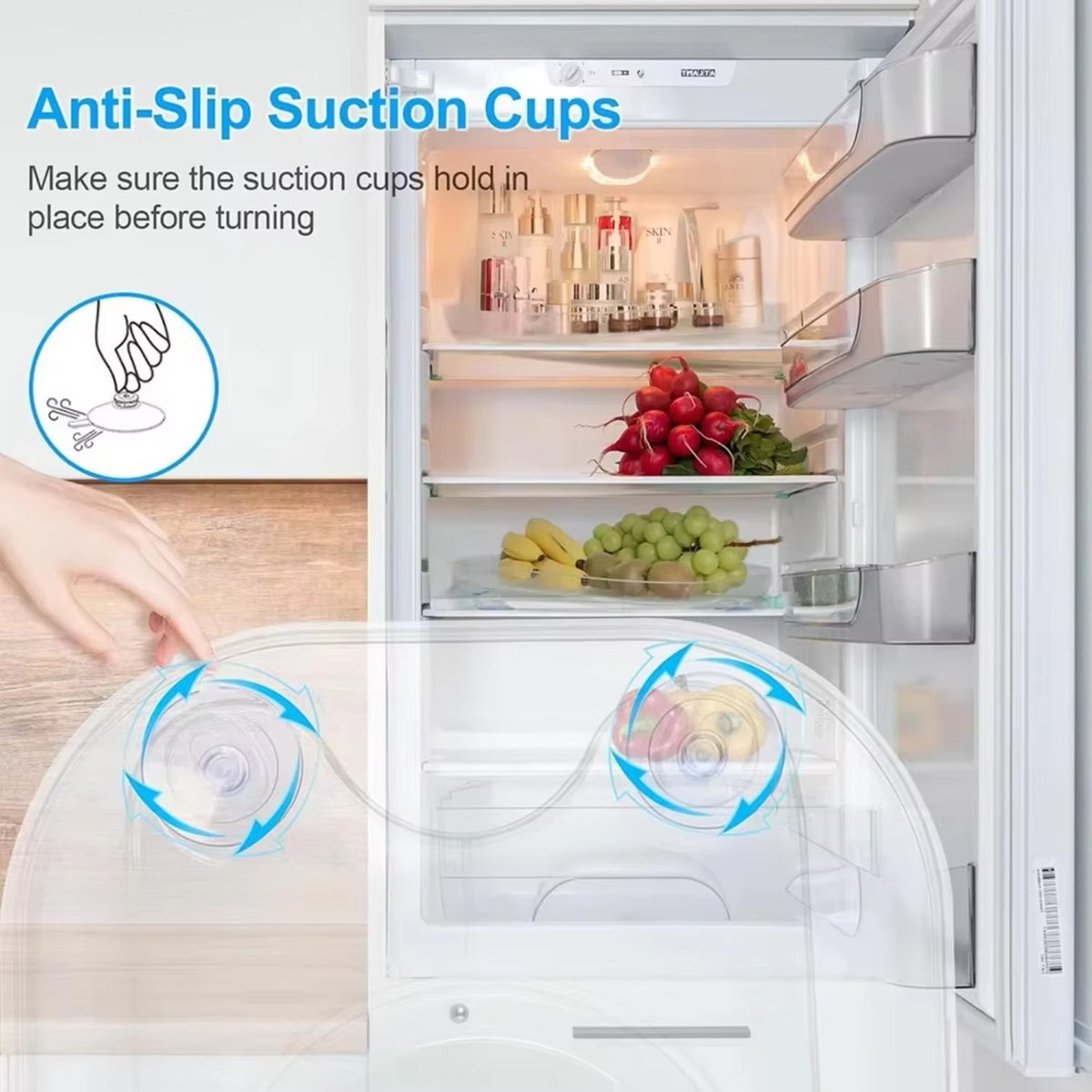 Rectangular Lazy Susan Fridge Organizer - 360° Rotating Turntable for Refrigerator, Cabinet & Pantry Storage - Nestlyn Kitchen Essentials