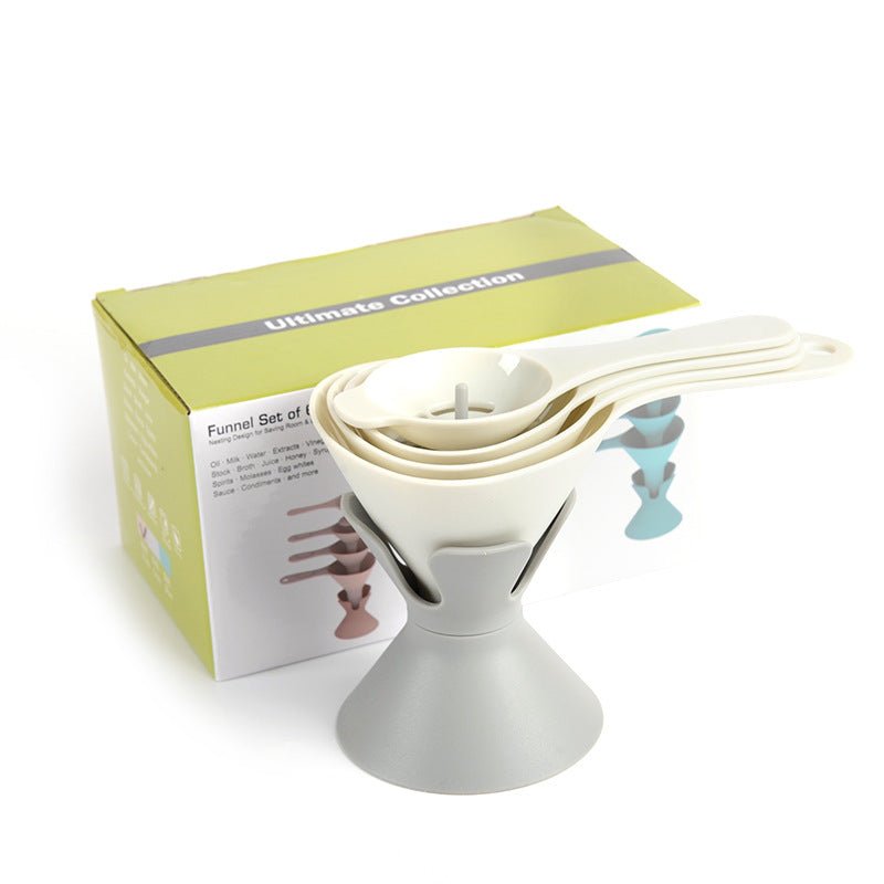 6-in-1 Nesting Funnel Set - Space-Saving Kitchen Funnels with Stand for Oil, Liquids, Spices & Dry Goods - Nestlyn Kitchen Essentials